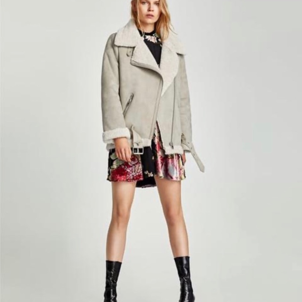 Zara Suede and Shearling Moto Jacket